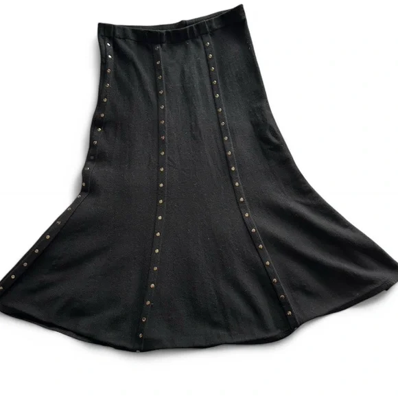 Vintage Rare Brass Riveted Slightly Flared Knit Mermaid Black Skirt - Picture 2 of 8
